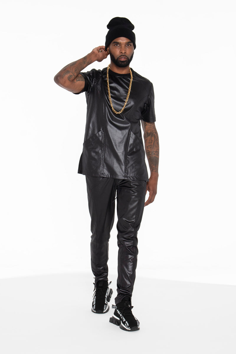 Black Illusion Leather Moto Shirt