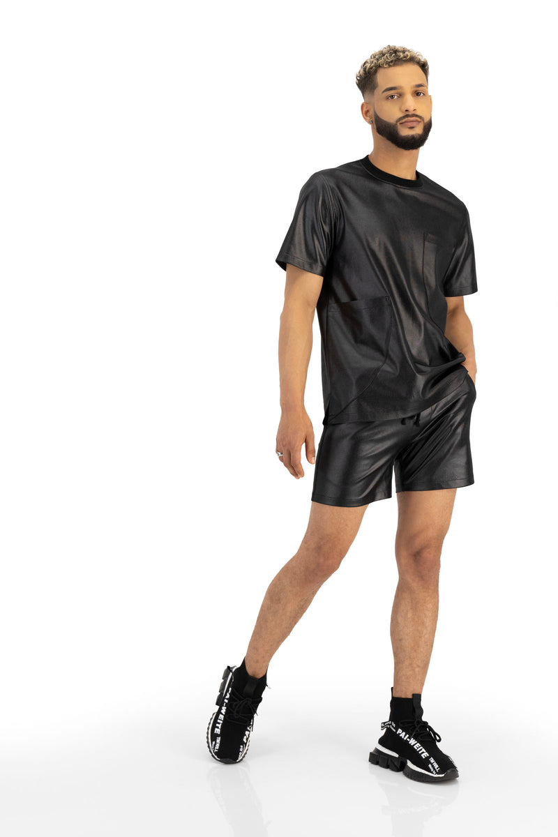 5-inch Black Illusion Leather Drawstring Shorts