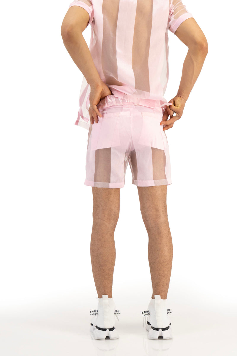 Castaway Striped Organza Drawstring Shorts (PINK)