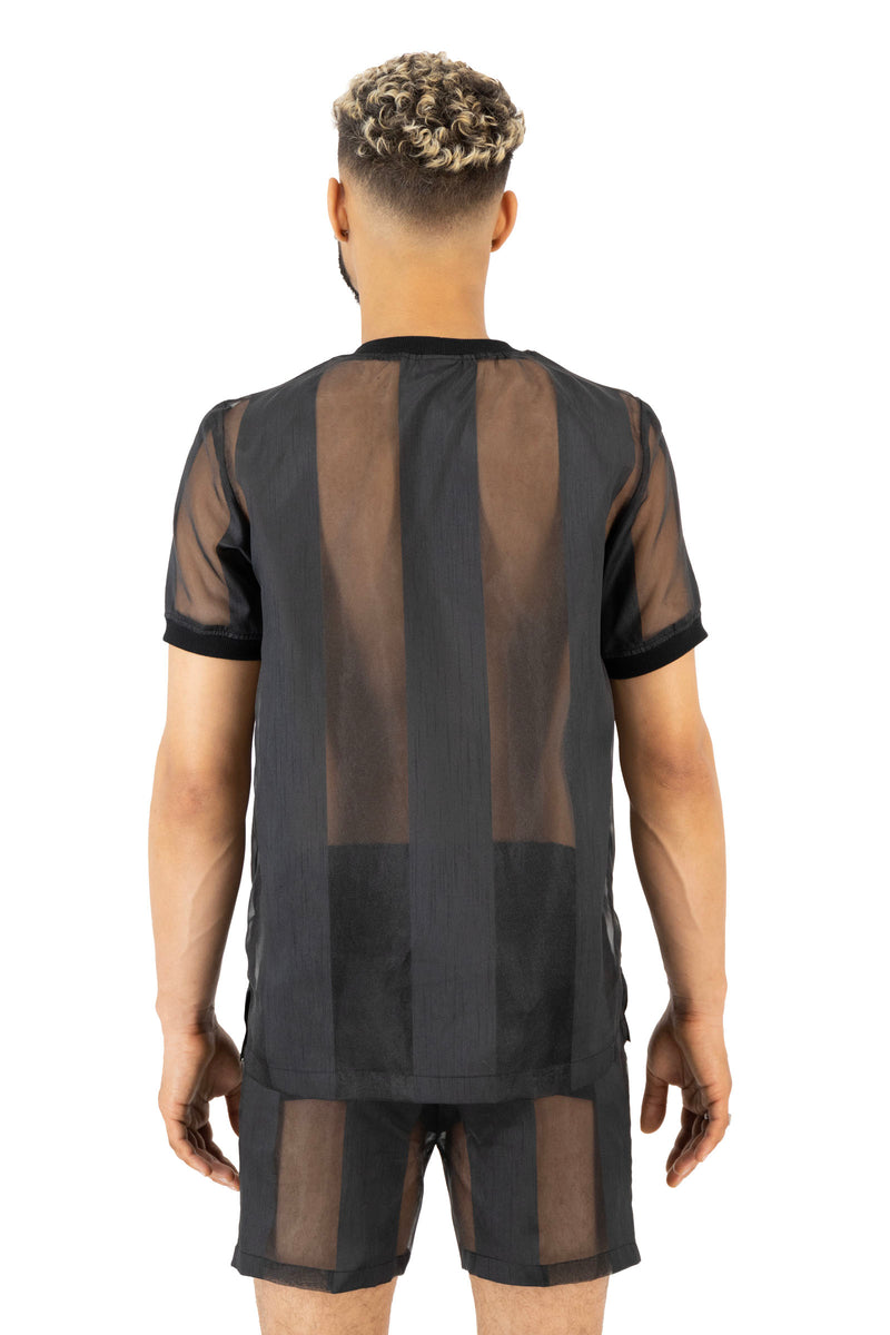 Castaway Striped Organza Pullover Shirt (Black)