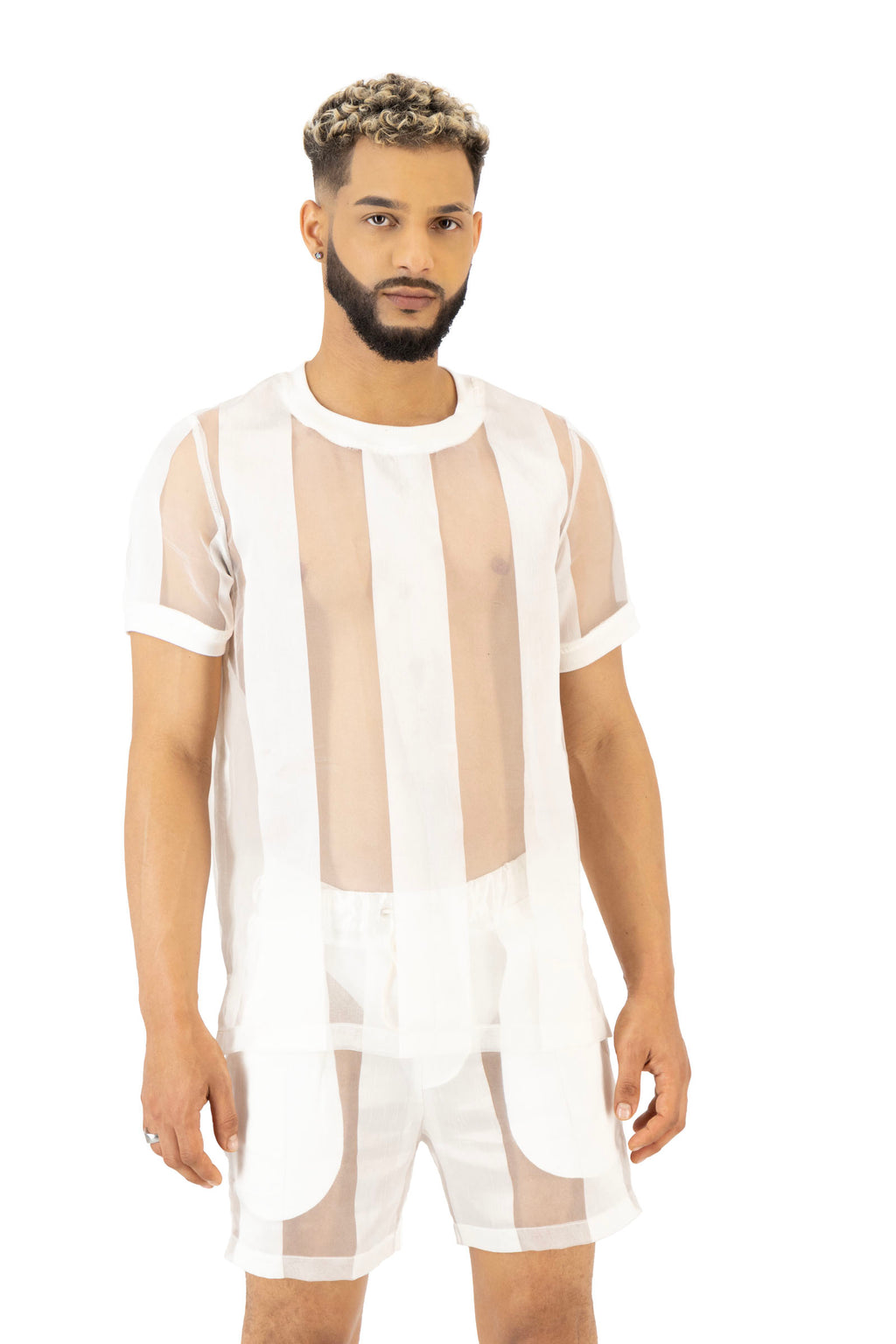 Castaway Striped Organza Pullover Shirt (OFF-WHITE)