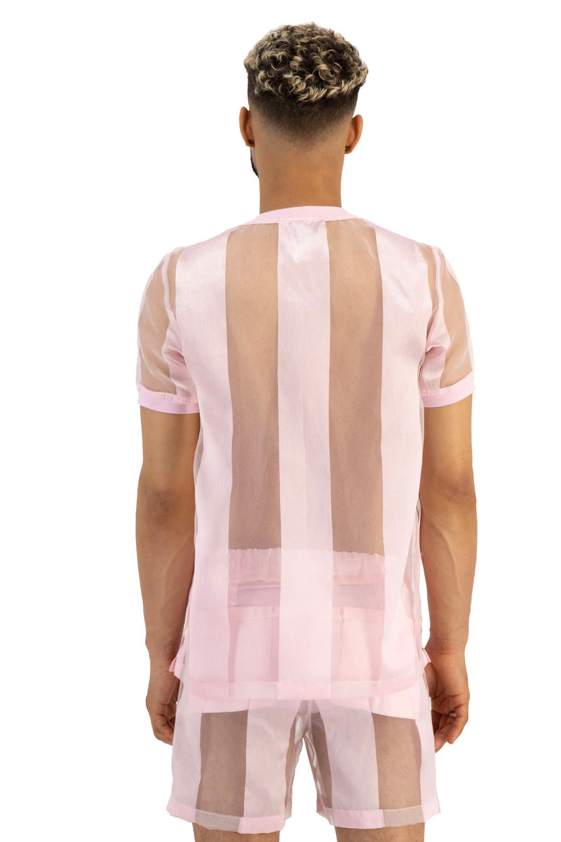 Castaway Striped Organza Pullover Shirt (PINK)