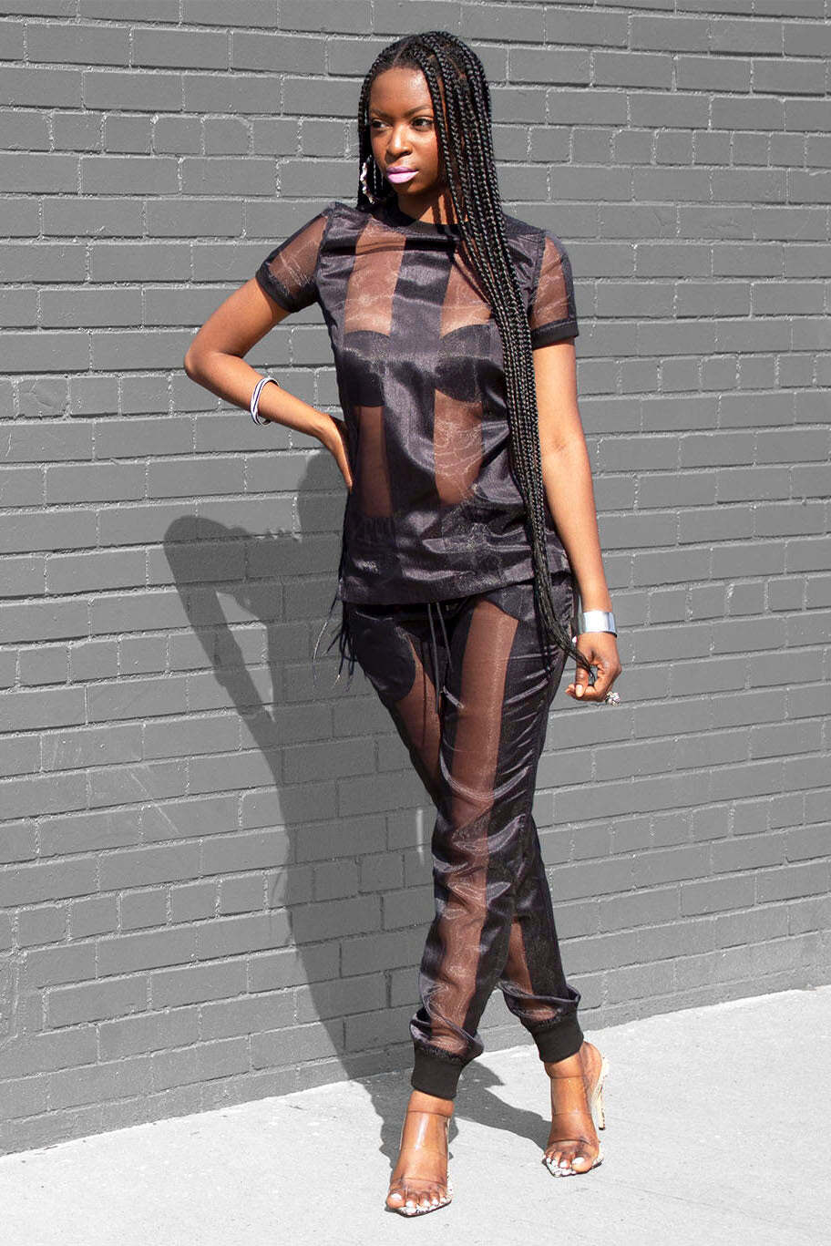 Castaway Striped Organza Joggers (Black) - pacorogiene