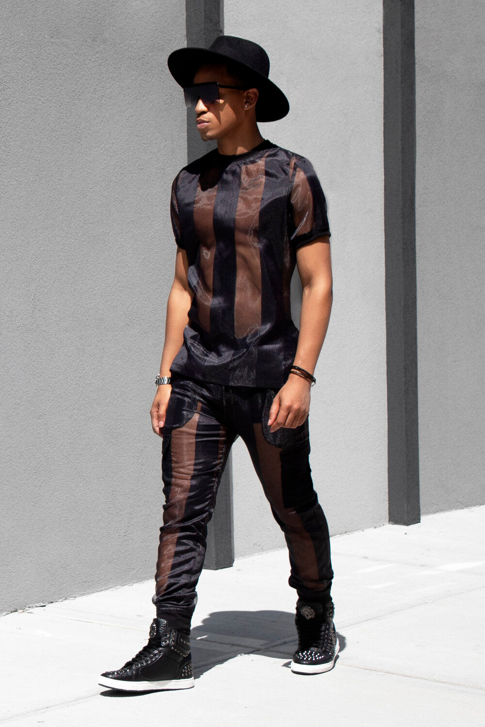 Castaway Striped Organza T-Shirt (Black) - pacorogiene