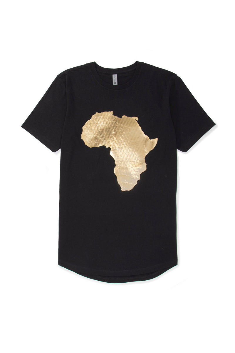 Africa Curved Hem Graphic T-Shirt (Gold) - pacorogiene