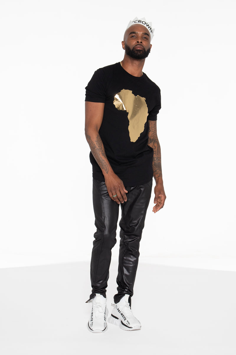 Africa Curved Hem Graphic T-Shirt (Gold) - pacorogiene