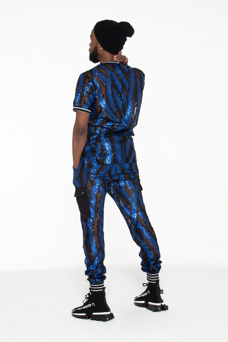 Blue and Black Sequin Castaway T-Shirt - pacorogiene