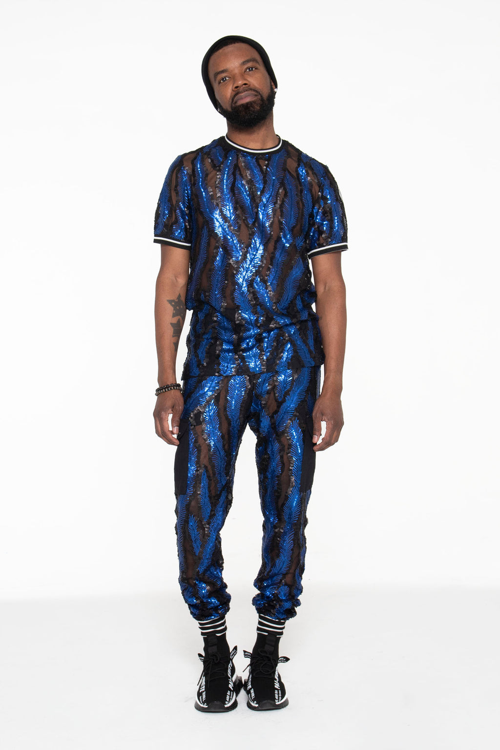 Blue and Black Sequin Castaway T-Shirt - pacorogiene