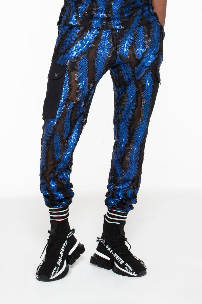 Blue and Black Sequin Castaway Joggers - pacorogiene