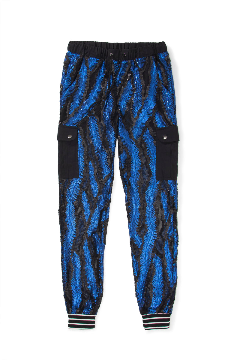 Blue and Black Sequin Castaway Joggers - pacorogiene