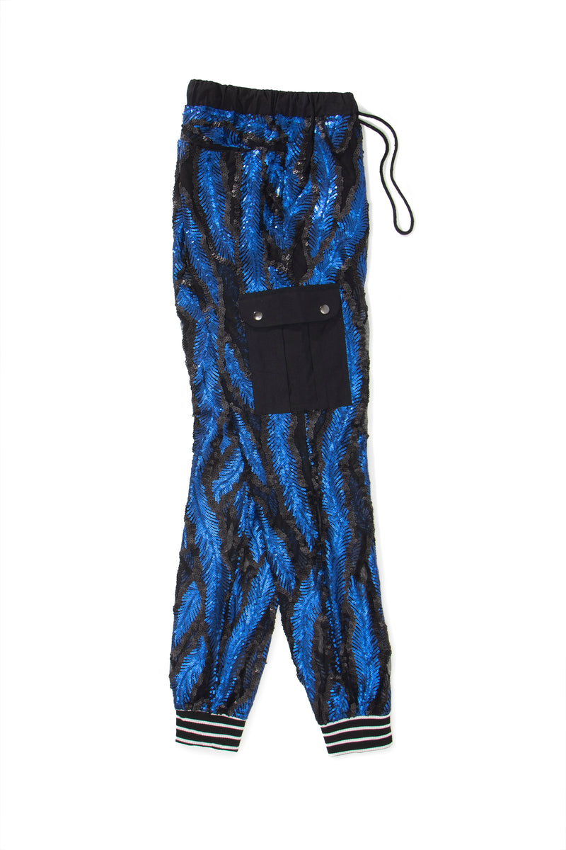 Blue and Black Sequin Castaway Joggers - pacorogiene