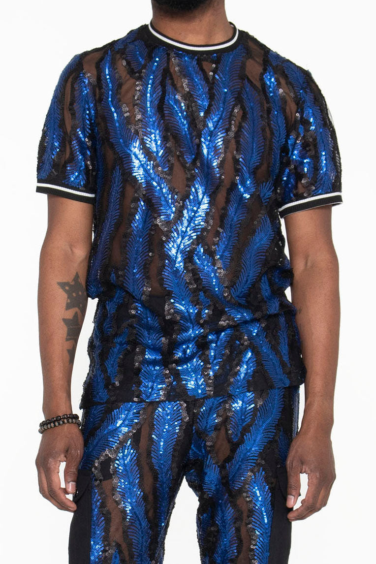 Blue and Black Sequin Castaway T-Shirt - pacorogiene