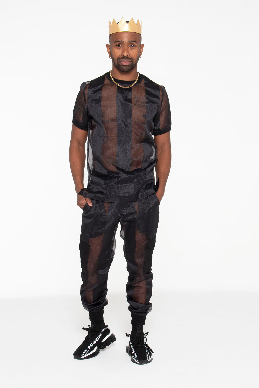 Castaway Striped Organza Joggers (Black) - pacorogiene