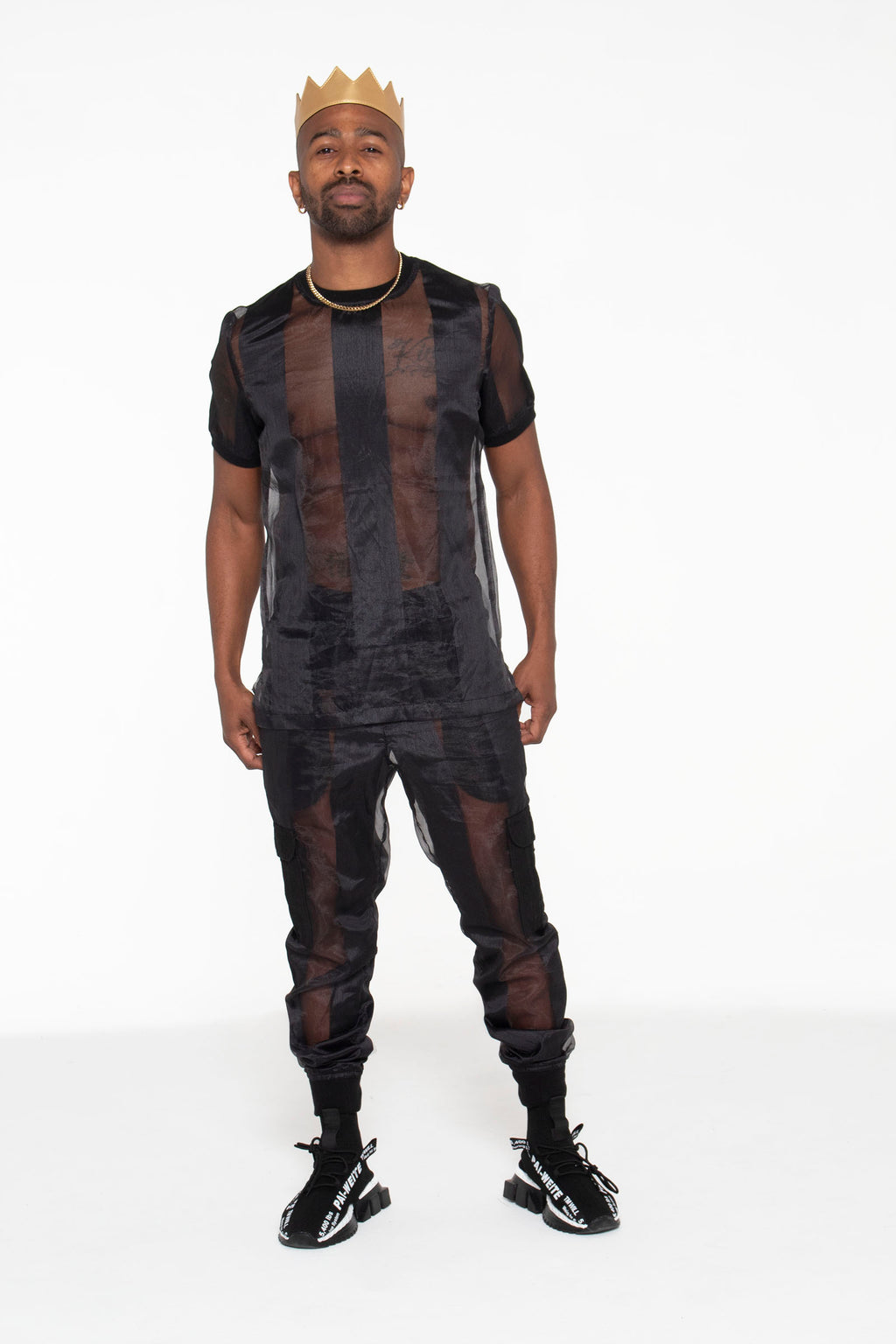 Castaway Striped Organza Joggers (Black) - pacorogiene