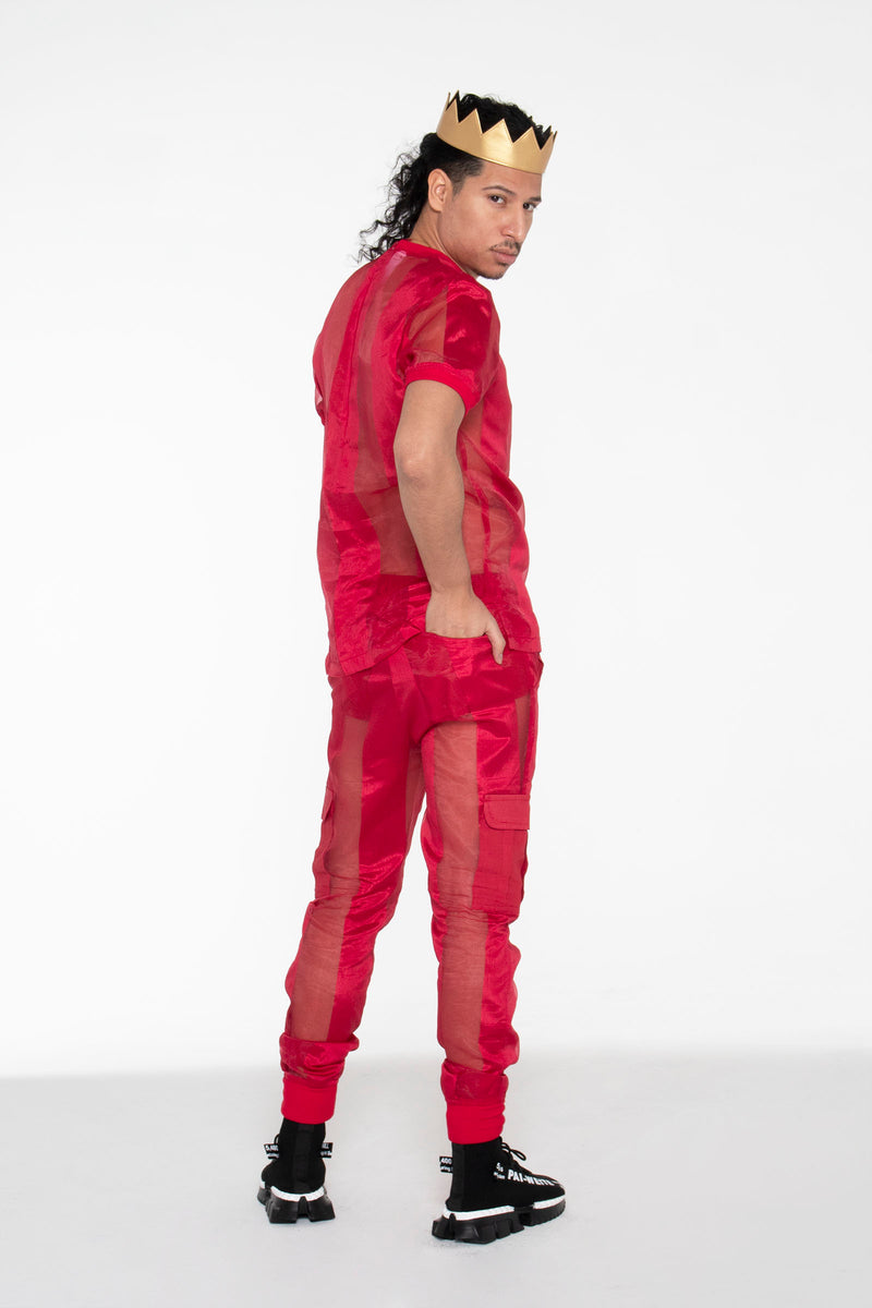Castaway Striped Organza T-Shirt (Red) - pacorogiene