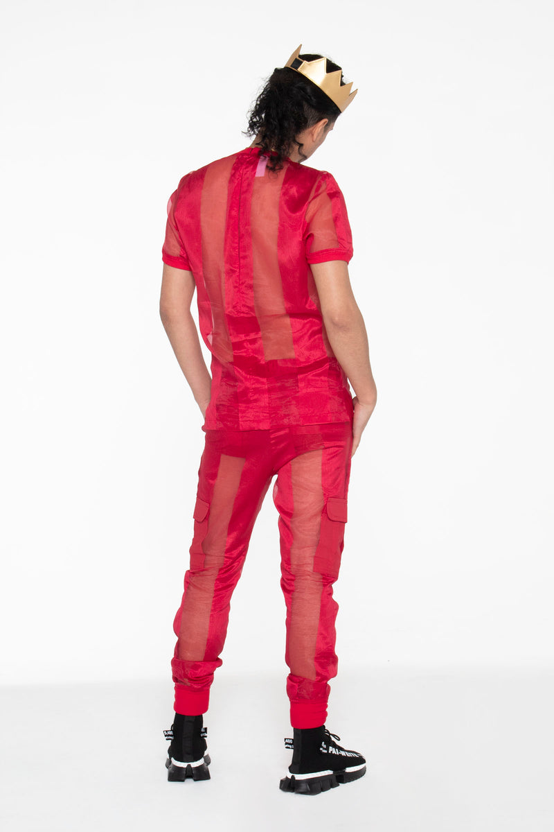 Castaway Striped Organza T-Shirt (Red) - pacorogiene