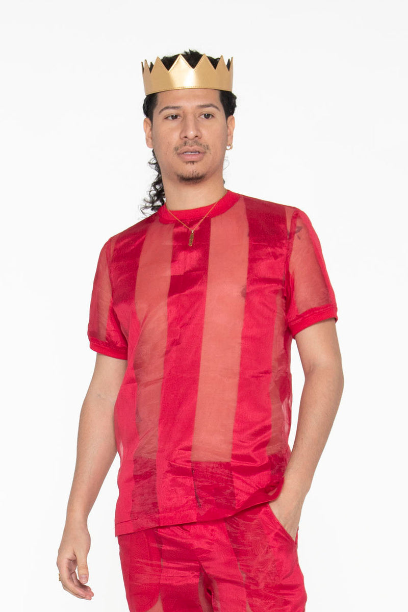 Castaway Striped Organza T-Shirt (Red) - pacorogiene