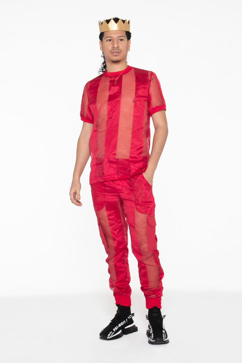 Castaway Striped Organza Joggers (Red) - pacorogiene