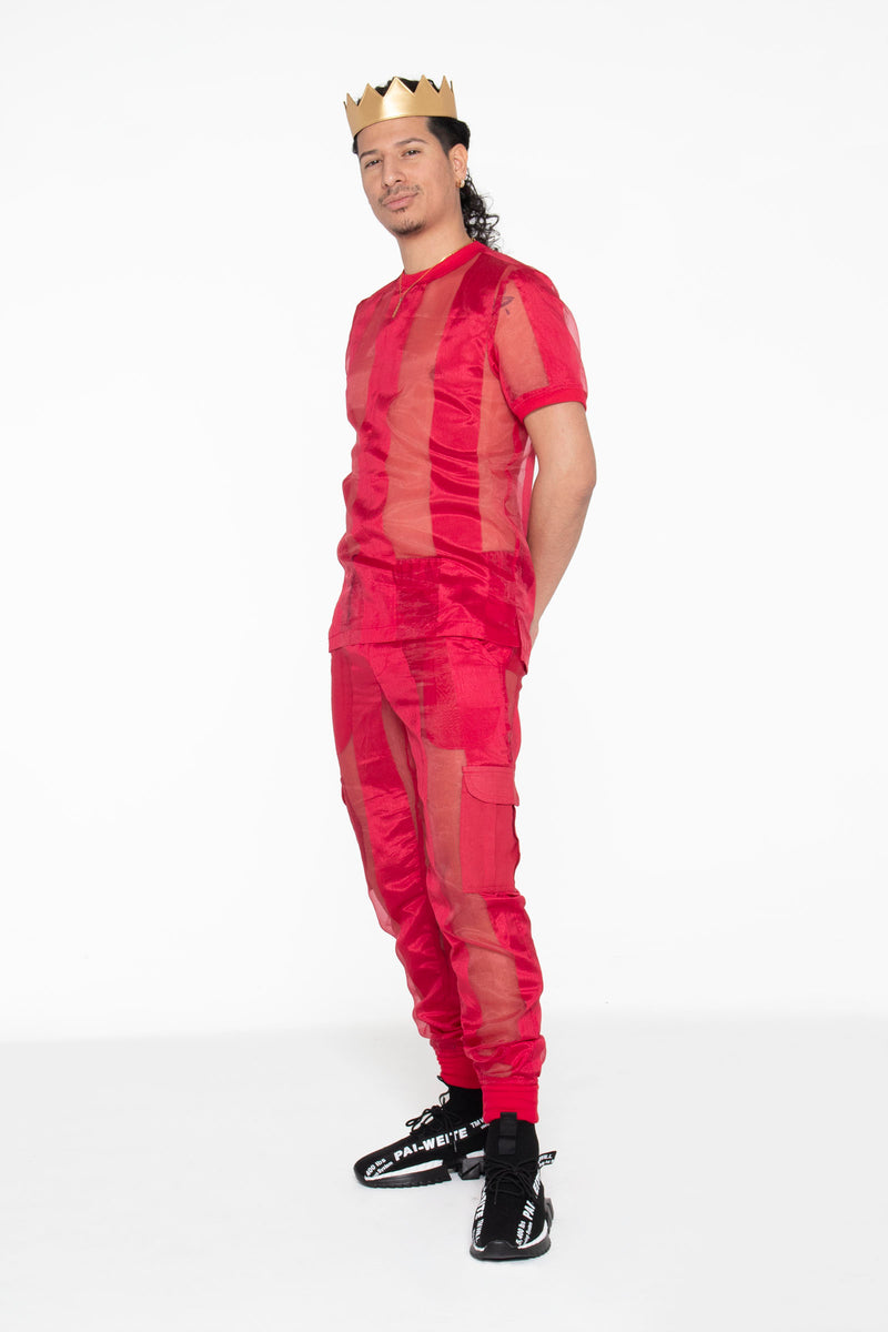 Castaway Striped Organza Joggers (Red) - pacorogiene