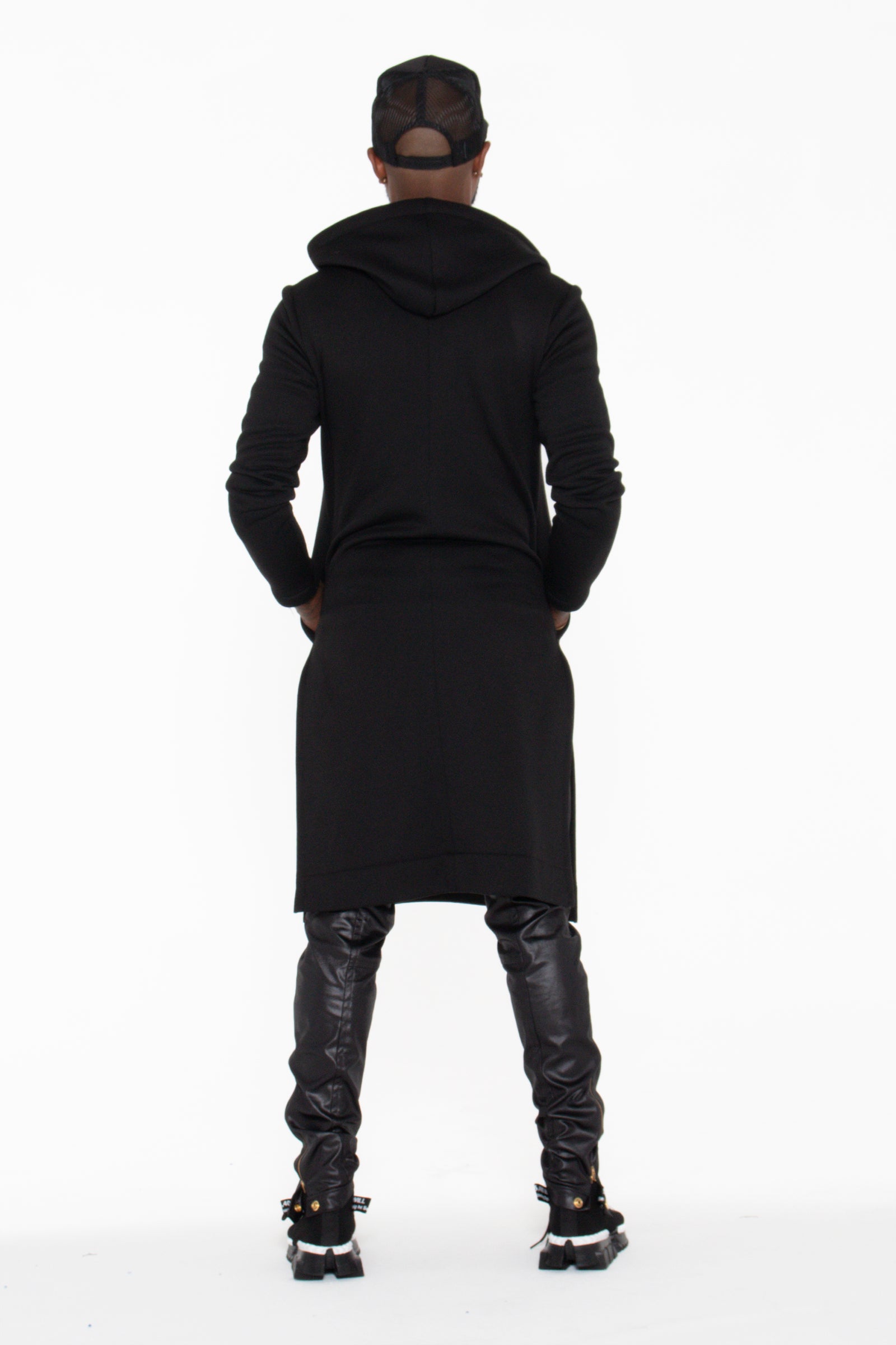 Knee length zip online up hoodie