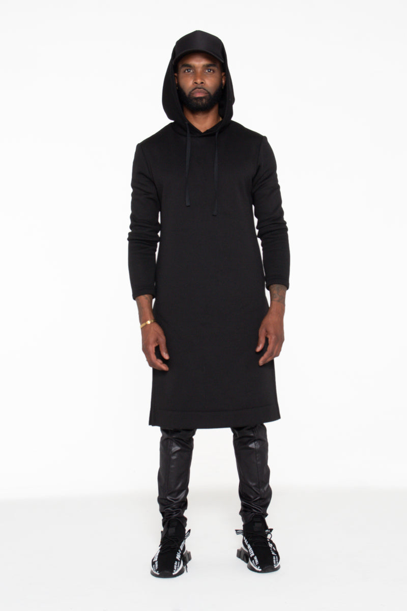 Black Hooded Kurta Sweatshirt w/ Pockets - pacorogiene