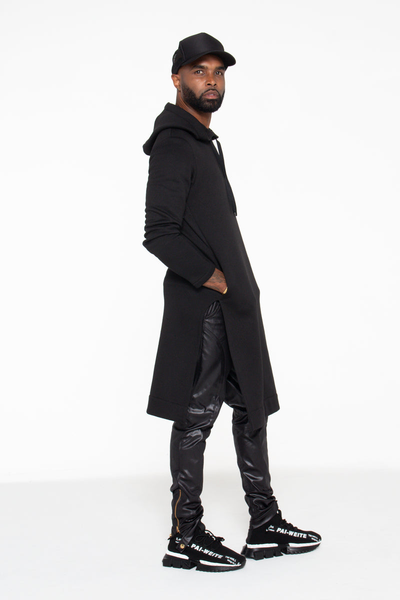 Black Hooded Kurta Sweatshirt w/ Pockets - pacorogiene