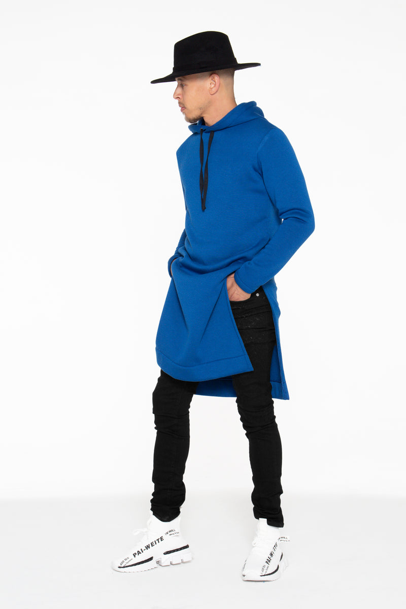 Royal Blue Hooded Kurta Sweatshirt w/ Pockets - pacorogiene