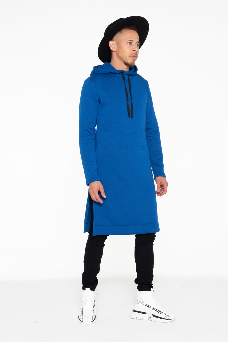 Royal Blue Hooded Kurta Sweatshirt w/ Pockets - pacorogiene