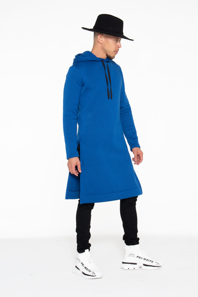 Royal Blue Hooded Kurta Sweatshirt w/ Pockets - pacorogiene