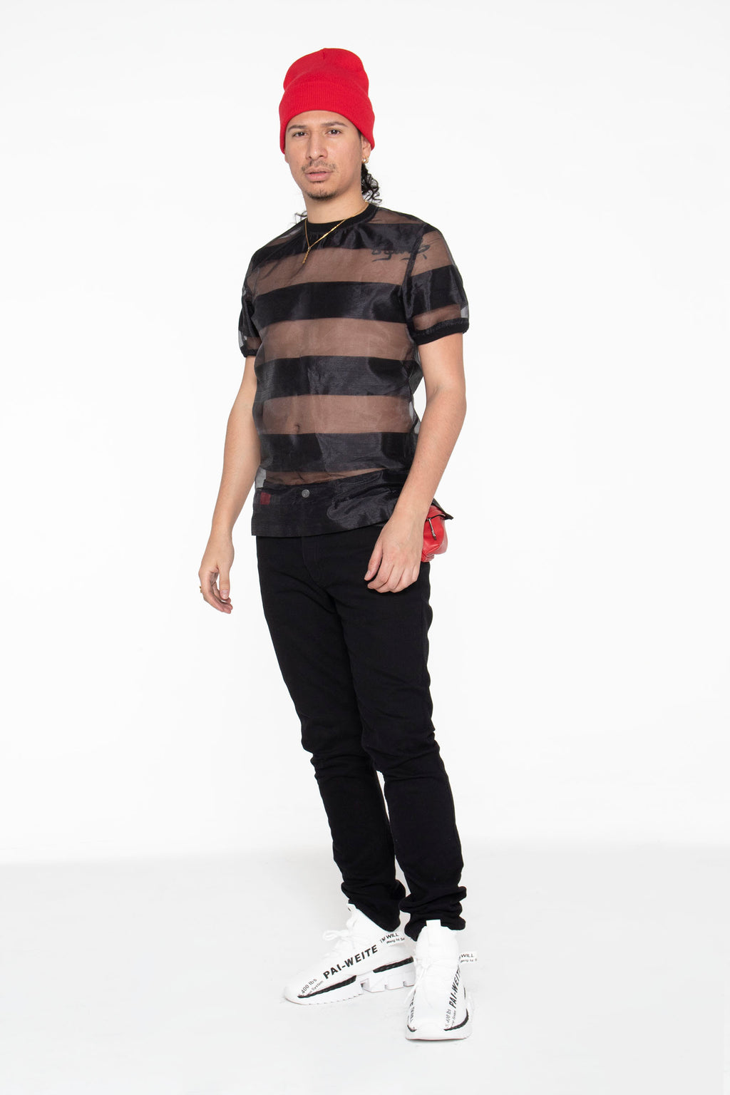 Castaway Horizontal Striped Organza T-Shirt (Black) - pacorogiene