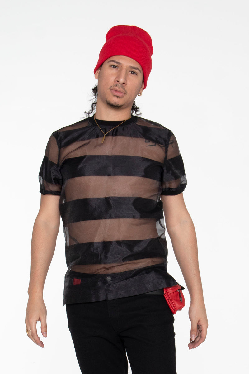 Castaway Horizontal Striped Organza T-Shirt (Black) - pacorogiene
