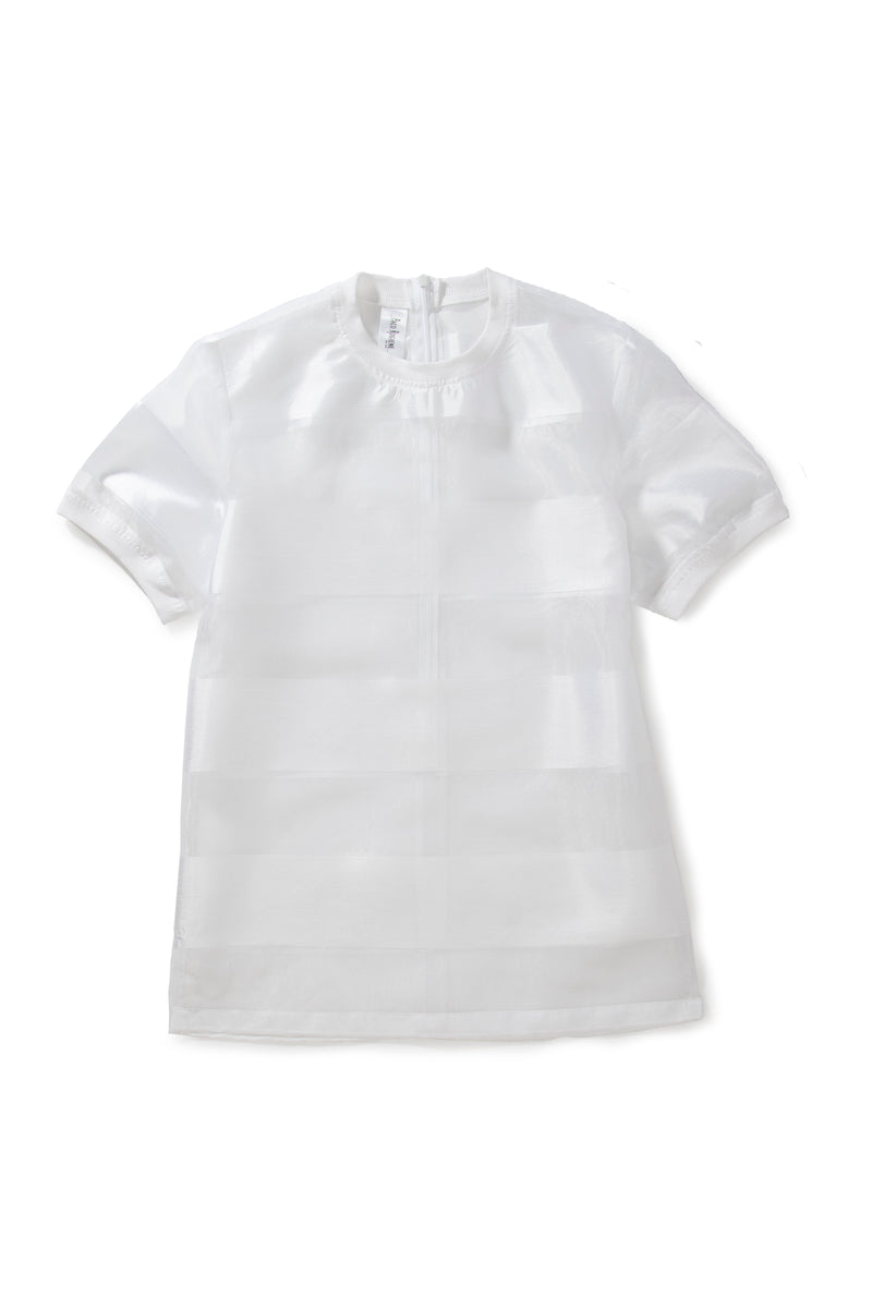 Castaway Horizontal Striped Organza T-Shirt (White) - pacorogiene