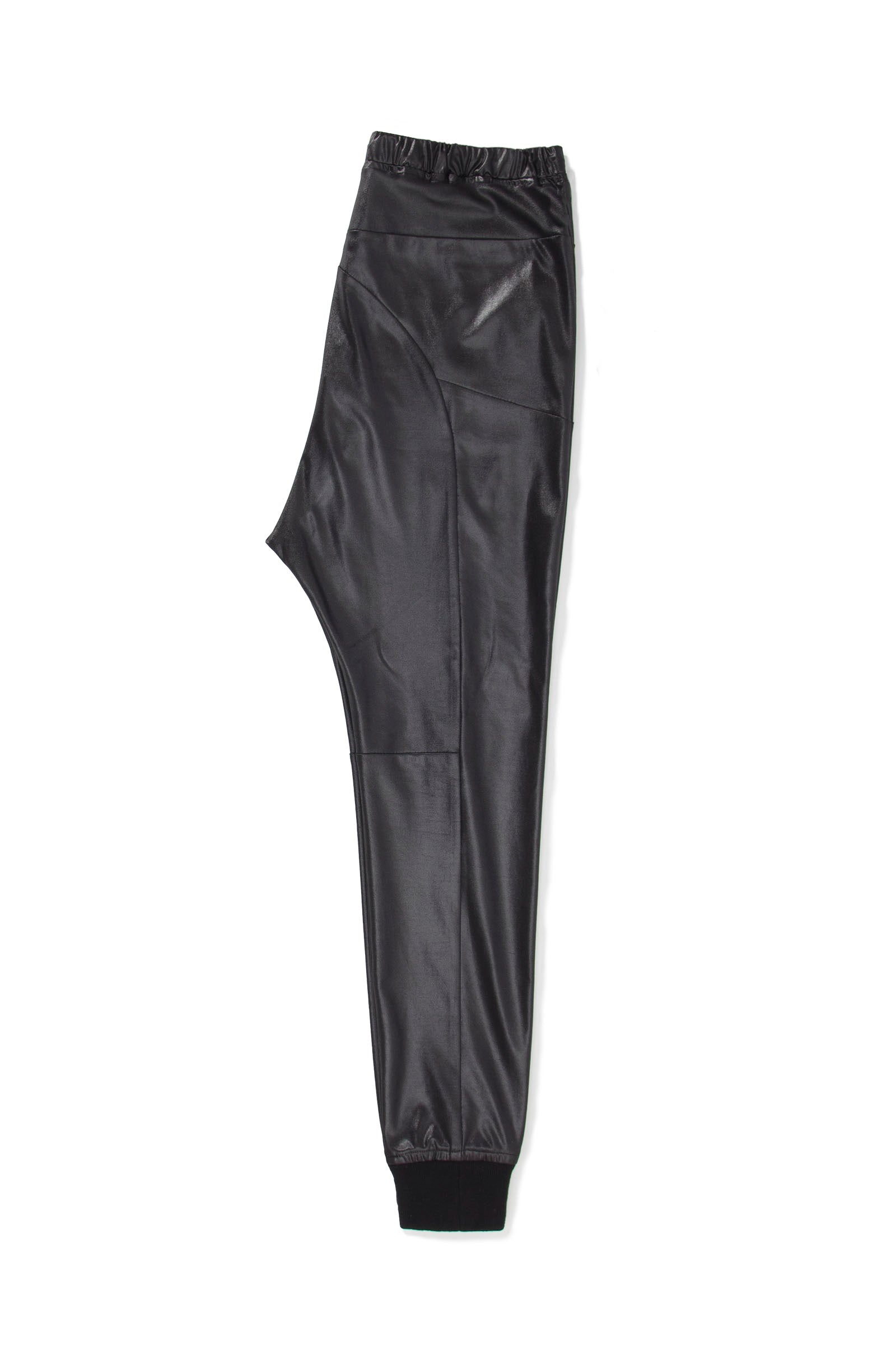 Black Illusion Leather Drop Crotch Joggers