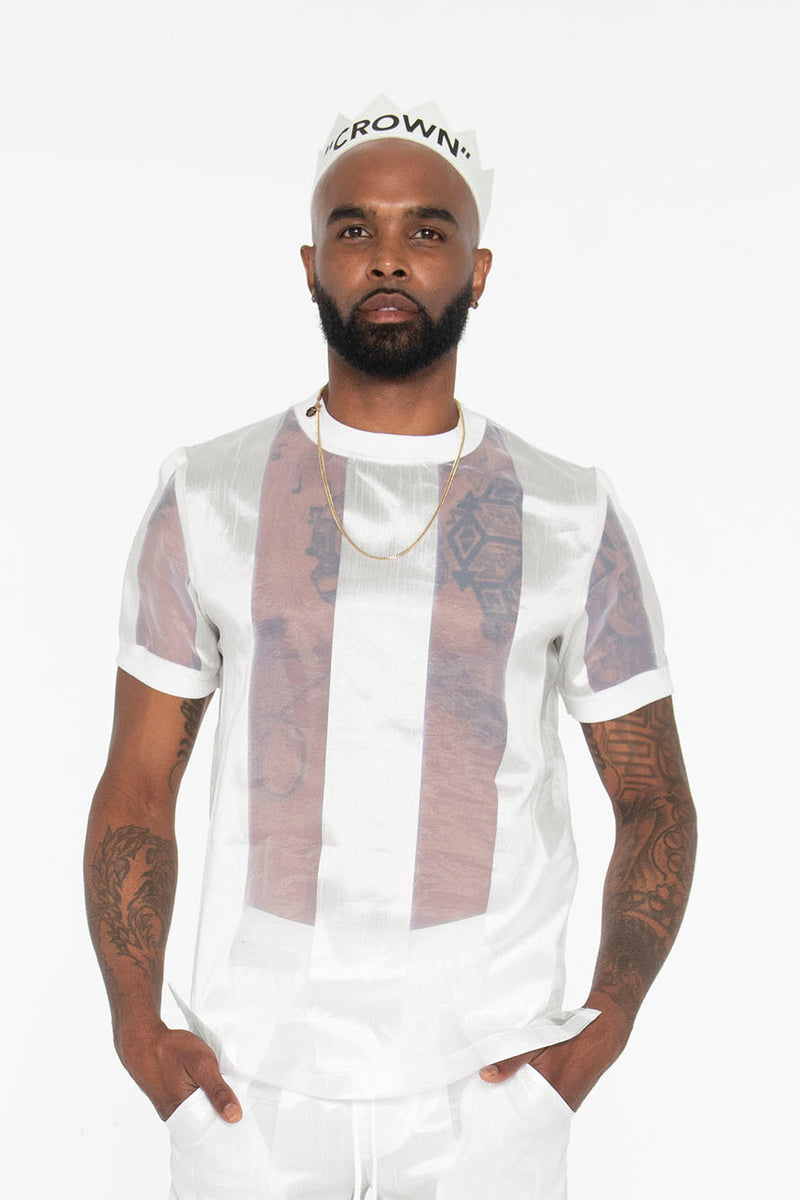 Castaway Striped Organza Shirt and Joggers (OFF-WHITE)