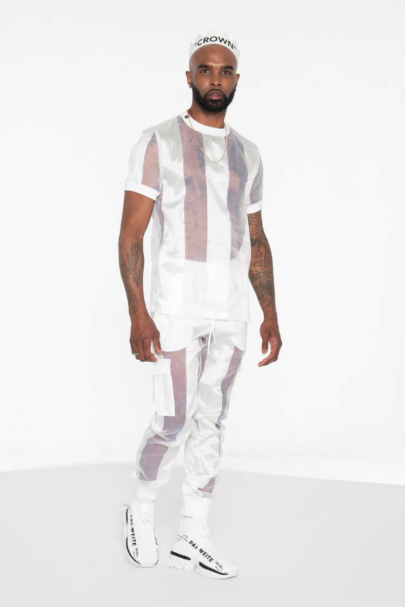 Castaway Striped Organza Shirt and Joggers (OFF-WHITE)