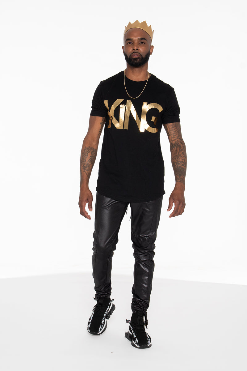 KING Curved Hem Graphic T-Shirt (Gold) - pacorogiene