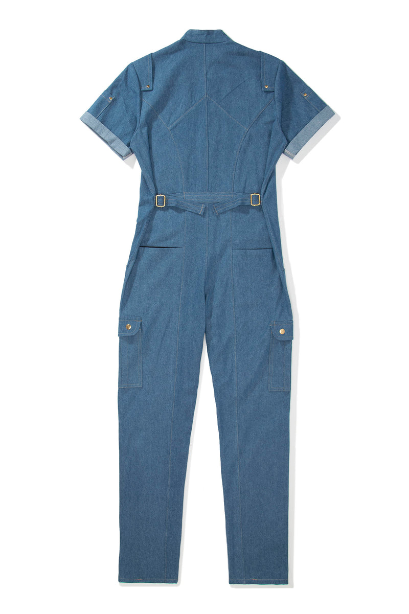 Light Blue Denim Short-Sleeve Jumpsuit - pacorogiene