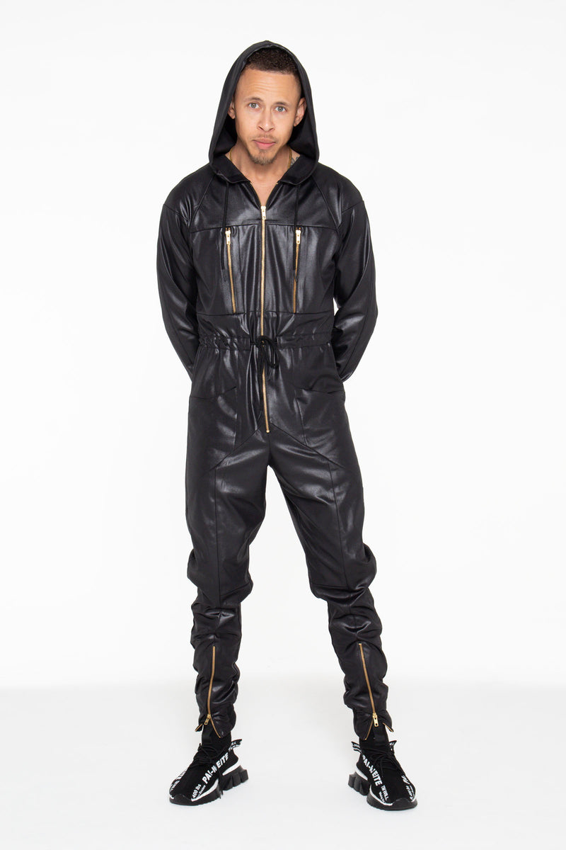 Black Illusion Leather Unisex Jumpsuit - pacorogiene