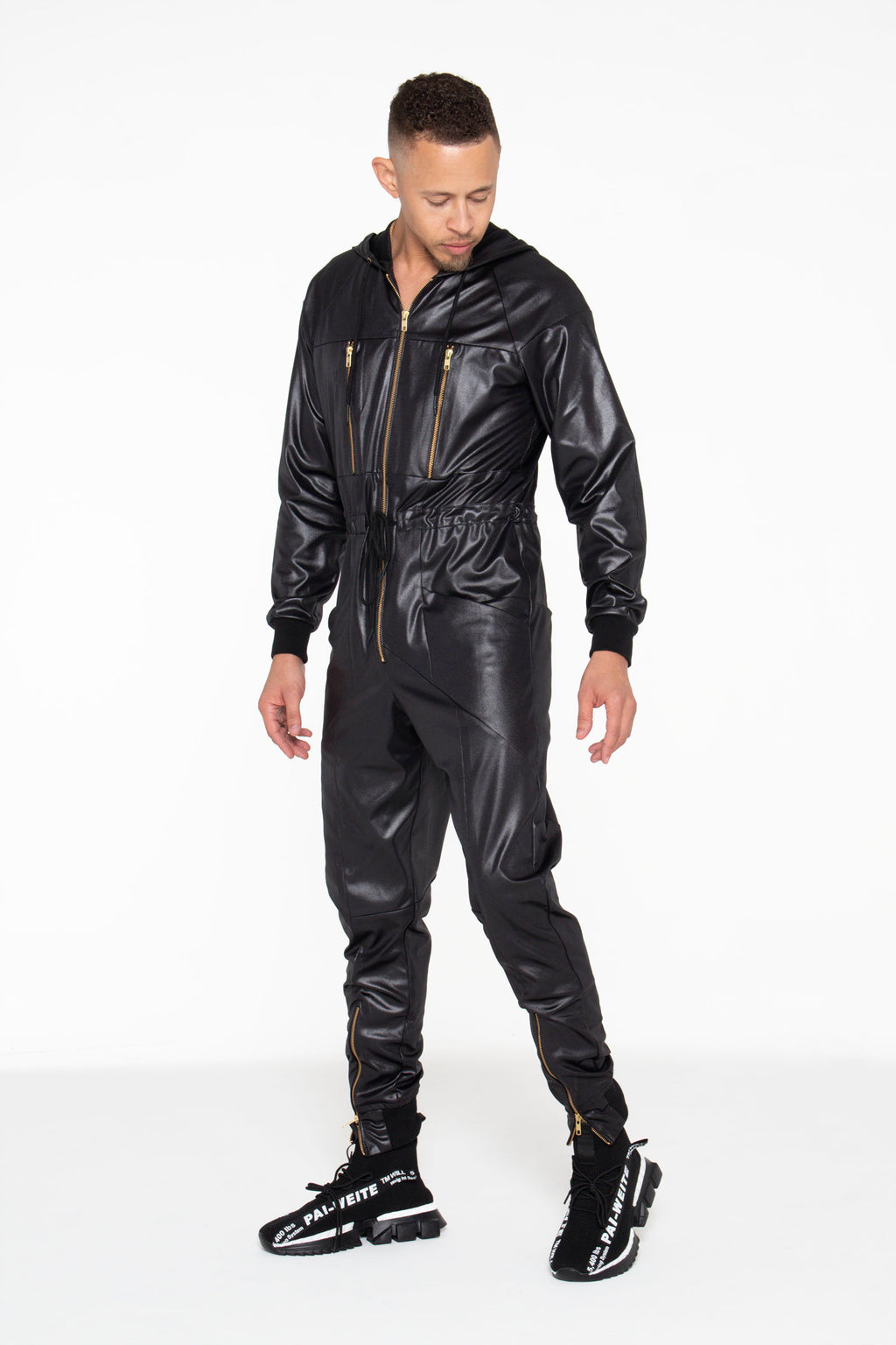 Black Illusion Leather Unisex Jumpsuit - pacorogiene