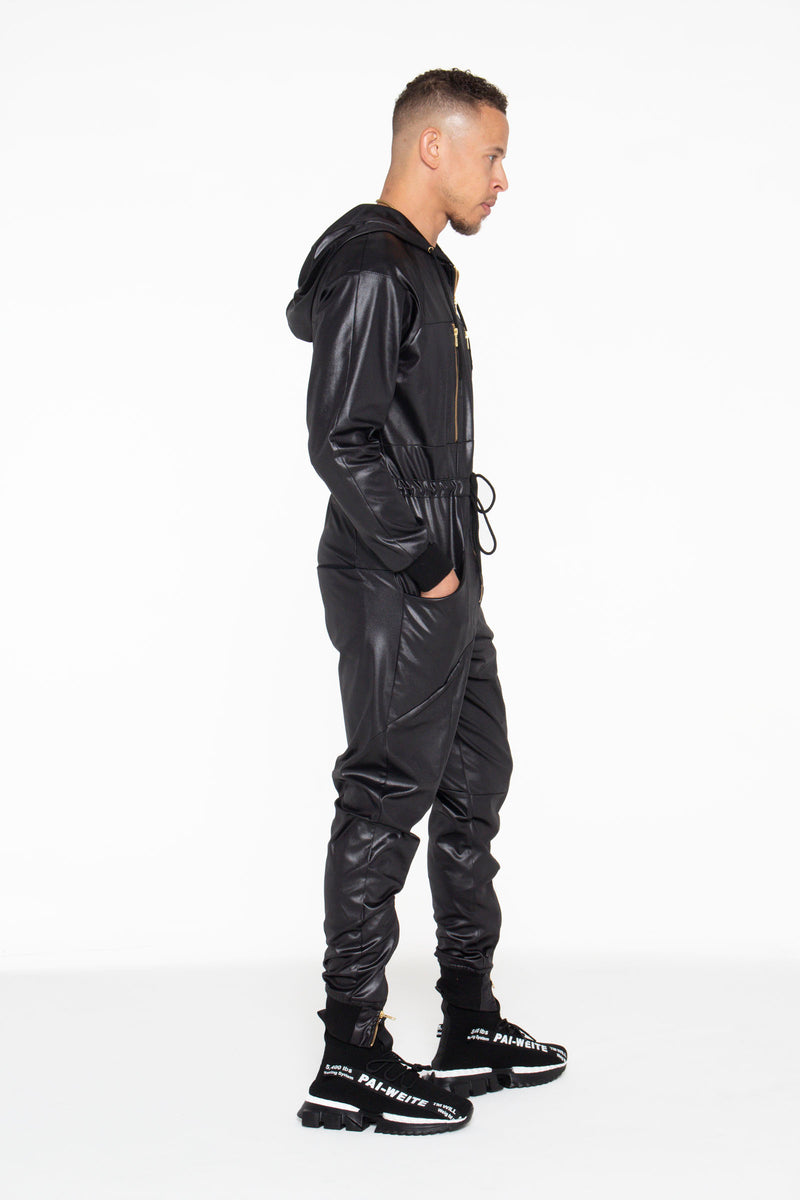 Black Illusion Leather Unisex Jumpsuit - pacorogiene