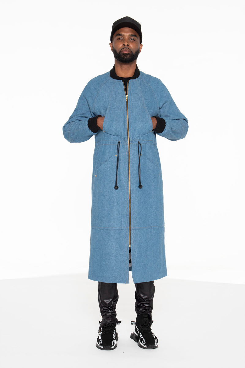 Light Blue Long Bomber Jacket- Unisex - pacorogiene
