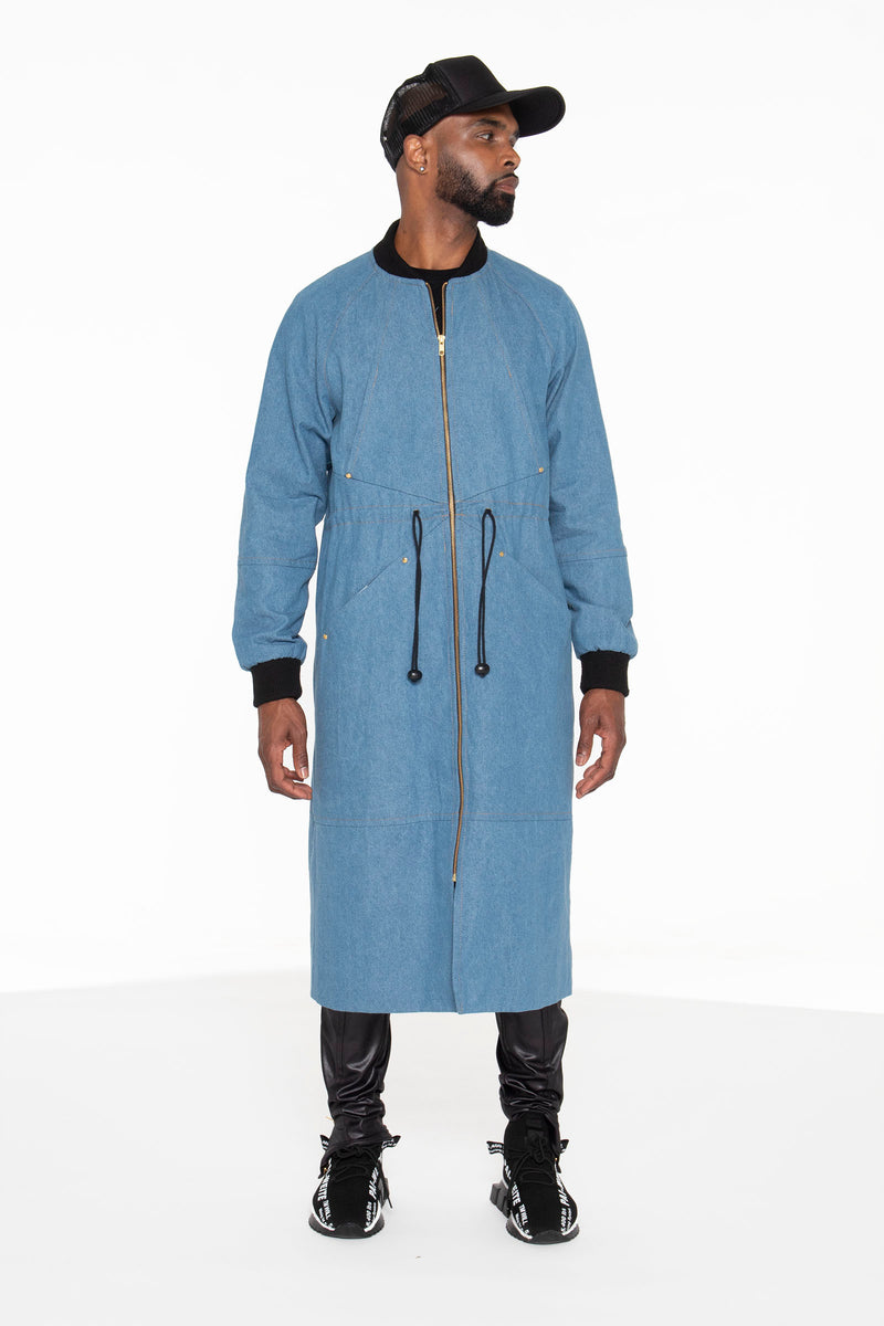 Light Blue Long Bomber Jacket- Unisex - pacorogiene