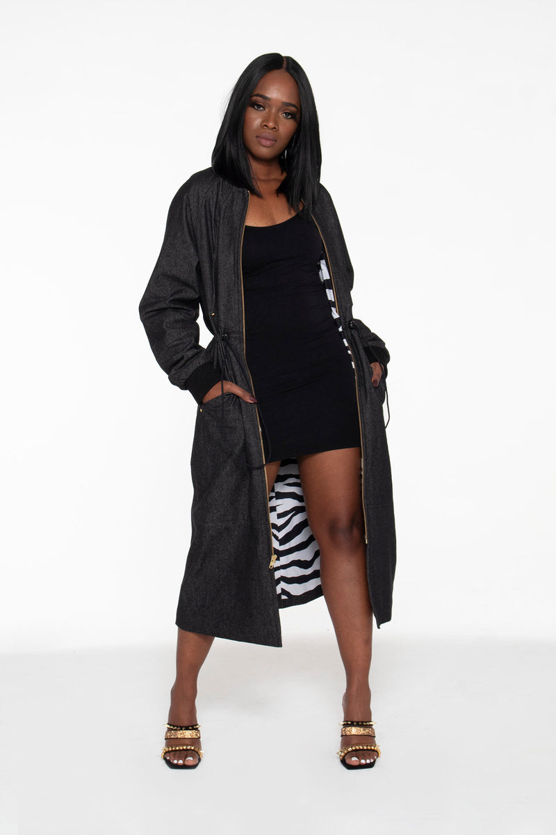 Black Long Bomber Jacket- Unisex - pacorogiene