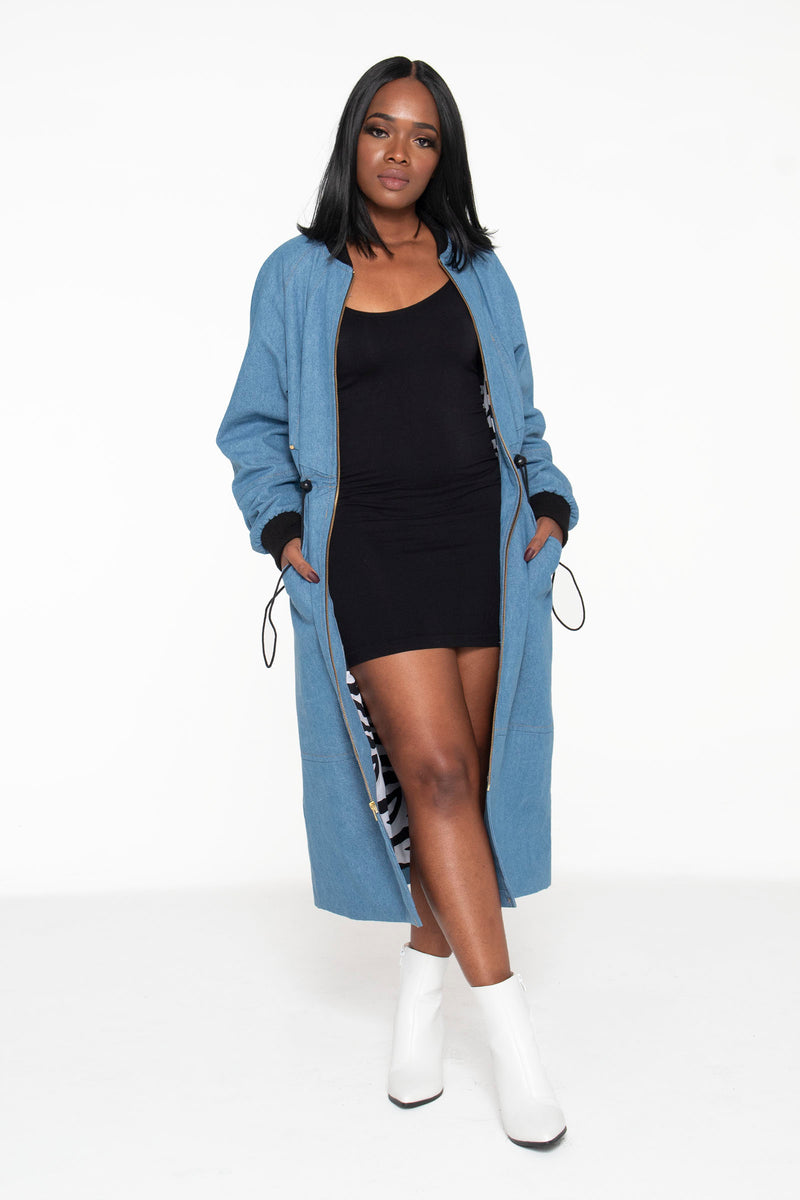 Light Blue Long Bomber Jacket- Unisex - pacorogiene