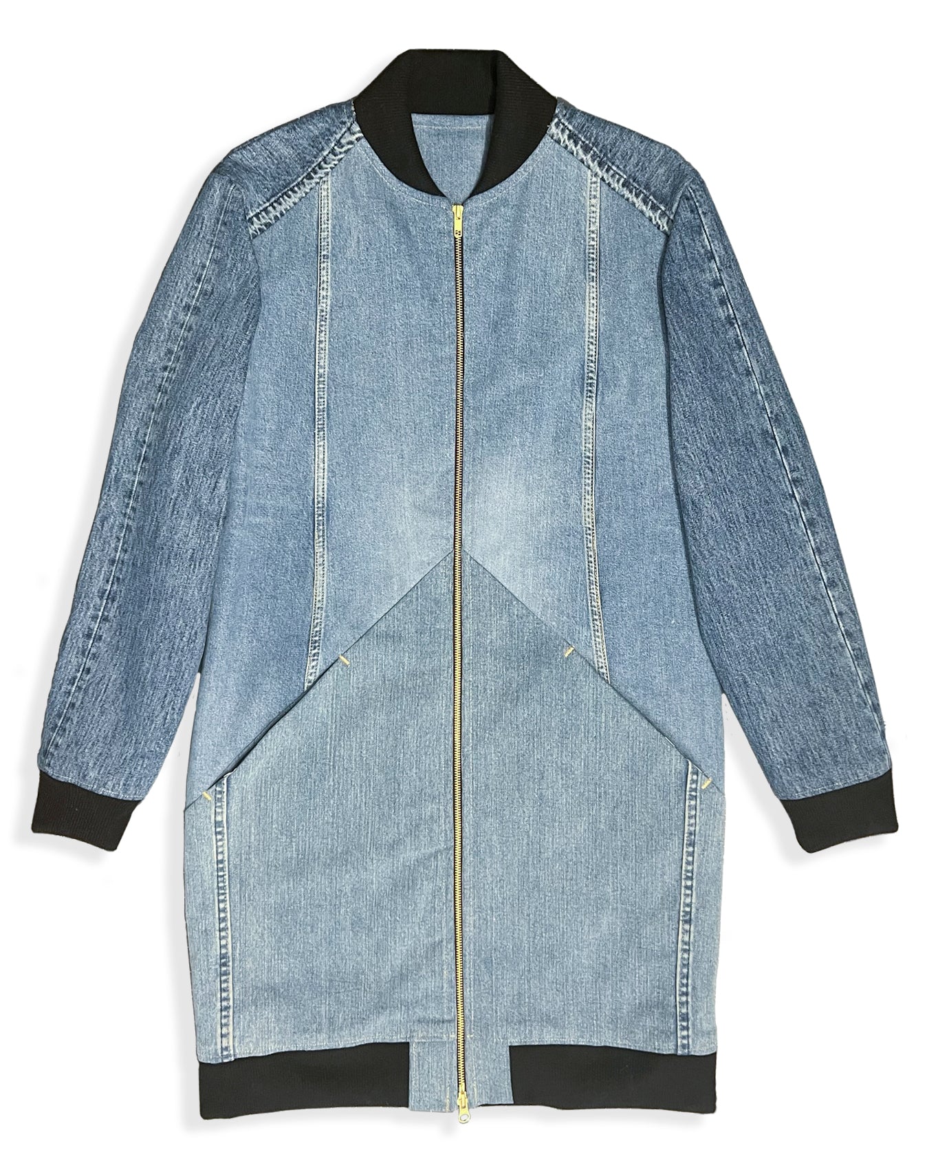 Upcycled LONG Denim Bomber Jacket (MADE TO ORDER