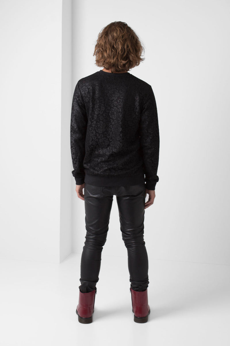 Lace Overlay Sweatshirt - Black - pacorogiene