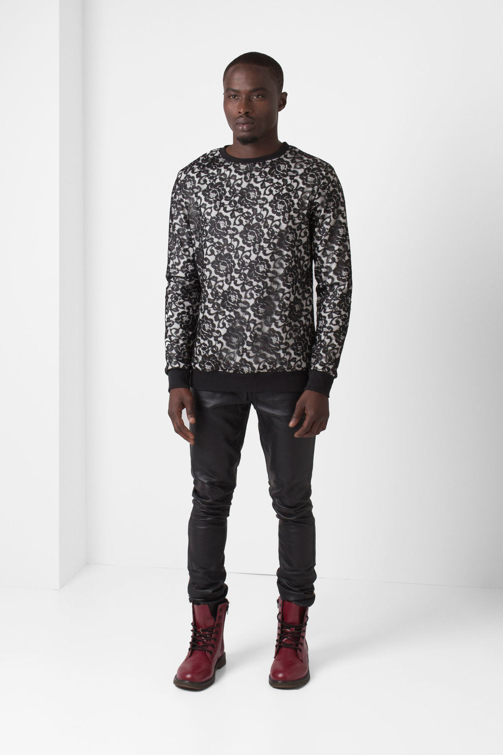 Lace Overlay Sweatshirt - White - pacorogiene