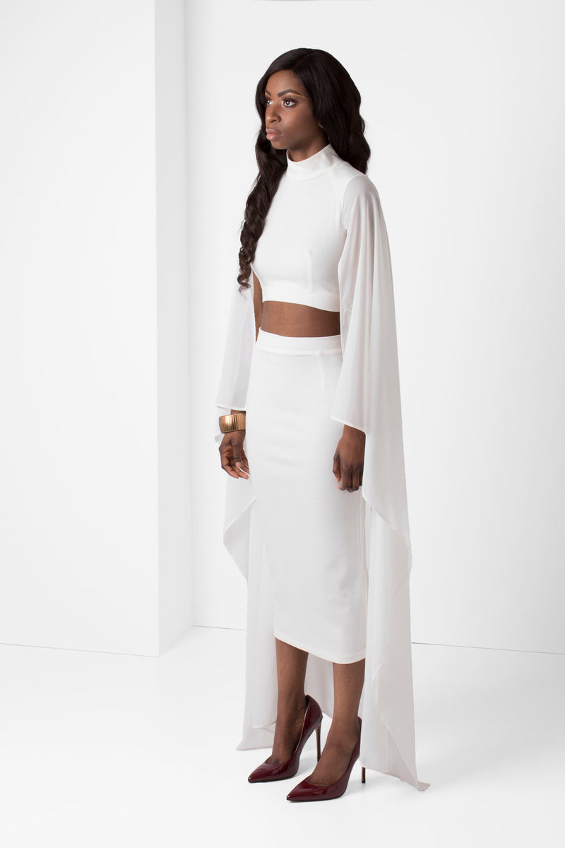 Off-White Crop Top with Chiffon Sleeve - pacorogiene