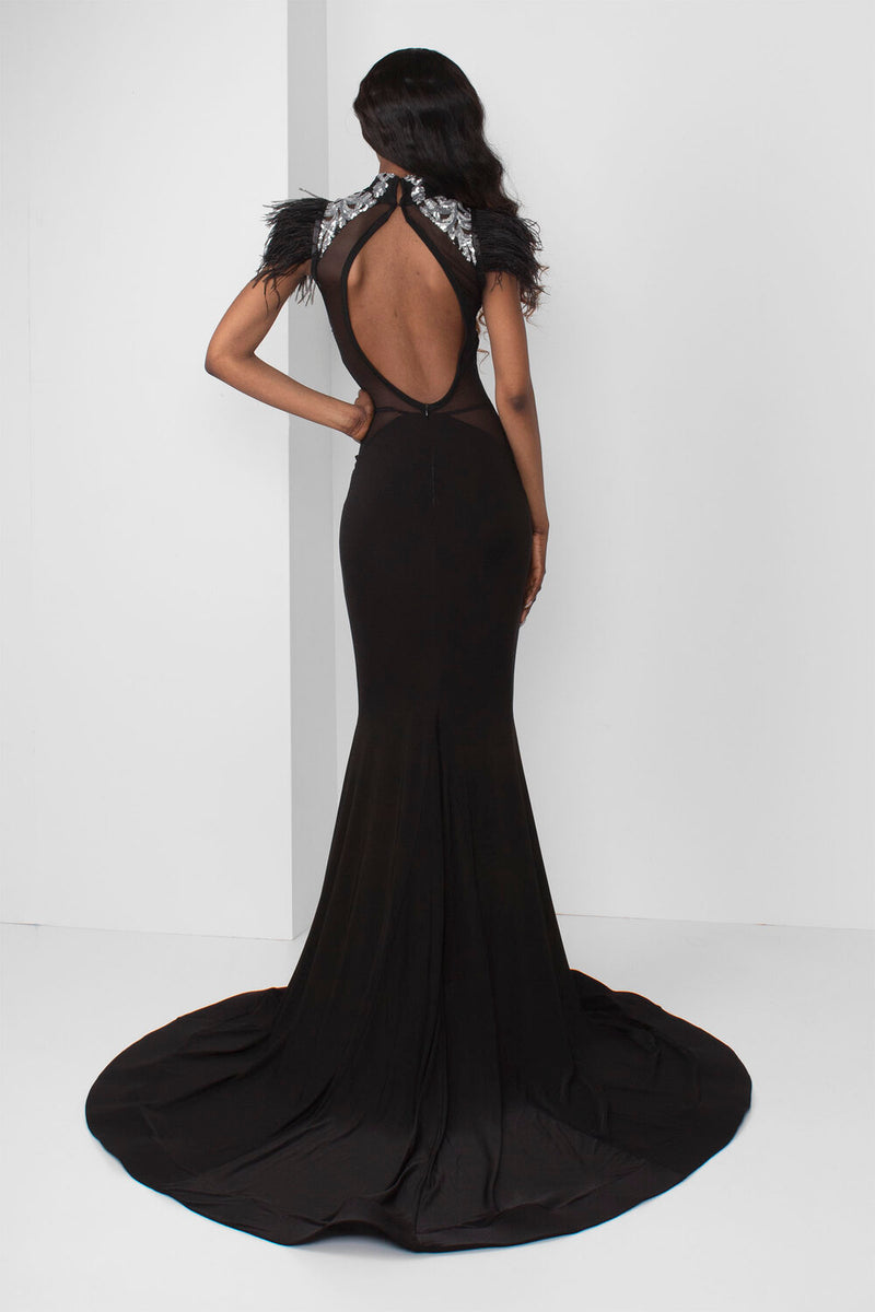 Silver Sequin Sweetheart Illusion Gown (Black) - pacorogiene